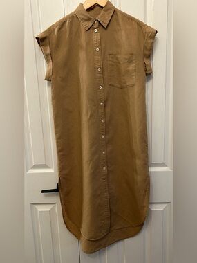 GAP Camel Linen Blend Shirt Dress M/L | Popover Button Summer Style